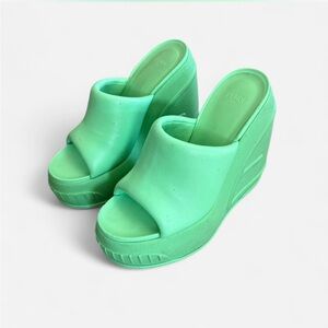 Fendi Mint Green Wedge Mules